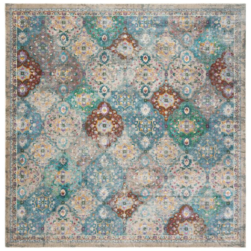SAFAVIEH Luxor Rosanne Floral Distressed Rug - 6'7" Square - Ivory/Turquoise