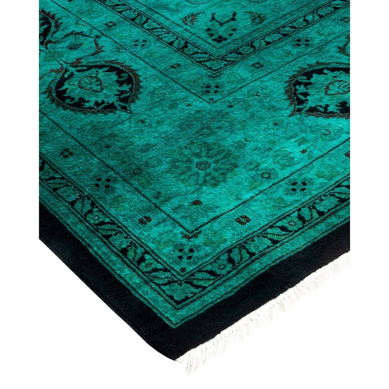 Overton Hand Knotted Wool Vintage Inspired Modern Contemporary Overdyed Blue Area Rug - 8' 1" x 10' 6"