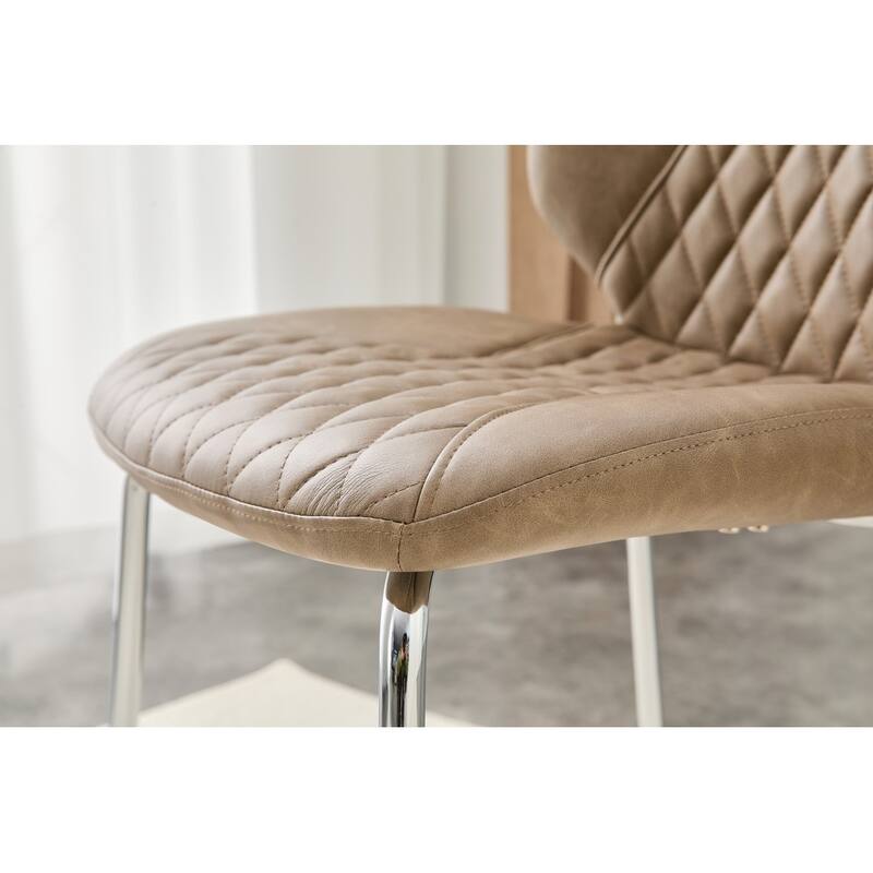 Set of 4, Oil Waxed Leather Dining Chairs with Diamond-Tufted Back