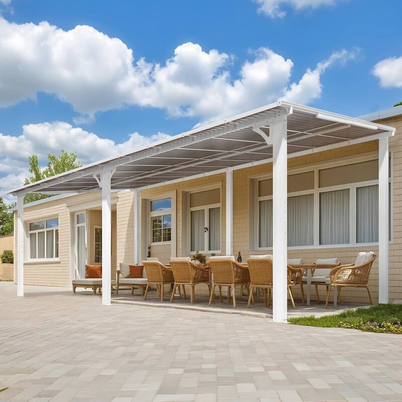 10X20Ft Outdoor Pergola Gazebo, Wall Mounted Lean to Awning Gazebo
