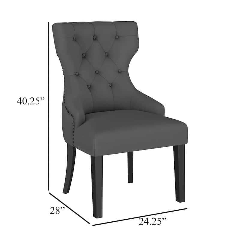 Aney Dining Side Chair, Curved Barrel Design, Gray Fabric, Black Wood