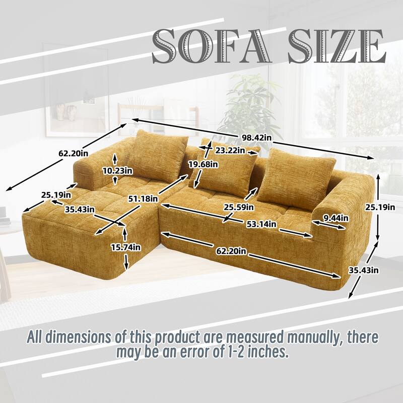 98.42" Modular L-Shaped Sofa with Chaise, Side Pockets, No Compression