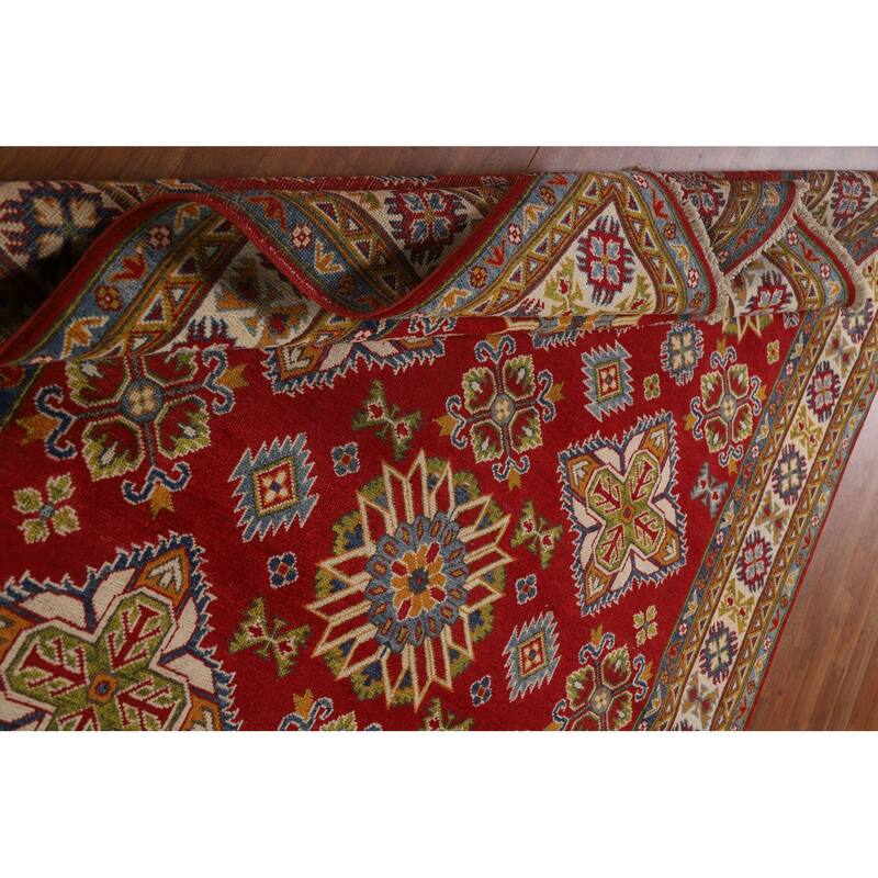 Traditional Geometric Red Kazak Oriental Wool Area Rug Hand-knotted - 6'7" x 9'9"