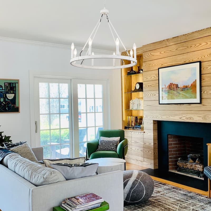 25.98" Wide 8-Light Farmhouse Chandelier, Wagon Wheel Chandelier for Dining Room Living Room Bedroom Kitchen