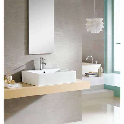 Fine Fixtures Ceramic White Rectangular Bathroom Vessel Sink