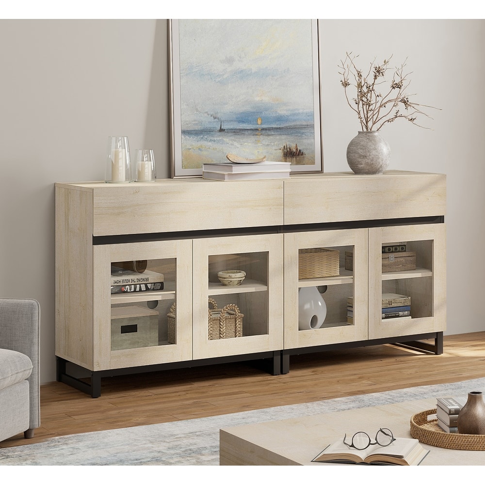 Modern Dresser With Glass Doors, Drawer, And Adjustable Shelf - Multifunctional Storage Cabinet For Living Room Or Bedroom