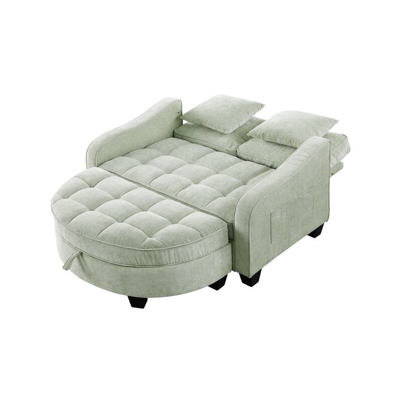 Roomfitters Two-Seater Sofa Chaise with Storage Ottoman, Irregular Armrests and Backrest, Upholstered Sofa with Pillows