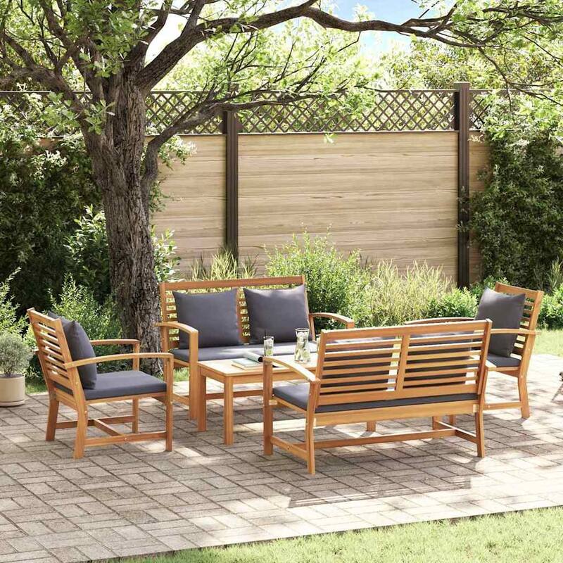 vidaXL Garden Sofa Set Natural Solid teak wood - 37 x 18 x 16 - Brown-2 benches + 2 chairs + 1 table (16)