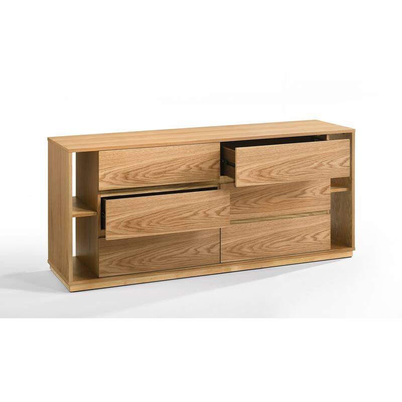 Noe Ruby Wide 6 Drawers Dresser, Natural Oak Brown Rubberwood
