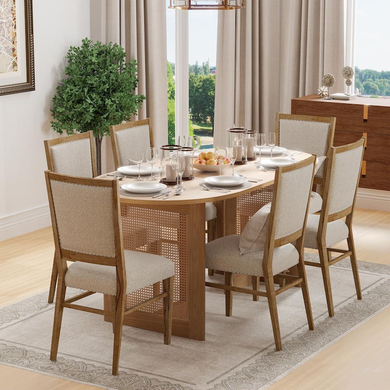 Wooakway Solid Wood 67'' Oval Dining Table for 6-8 People Nordic style