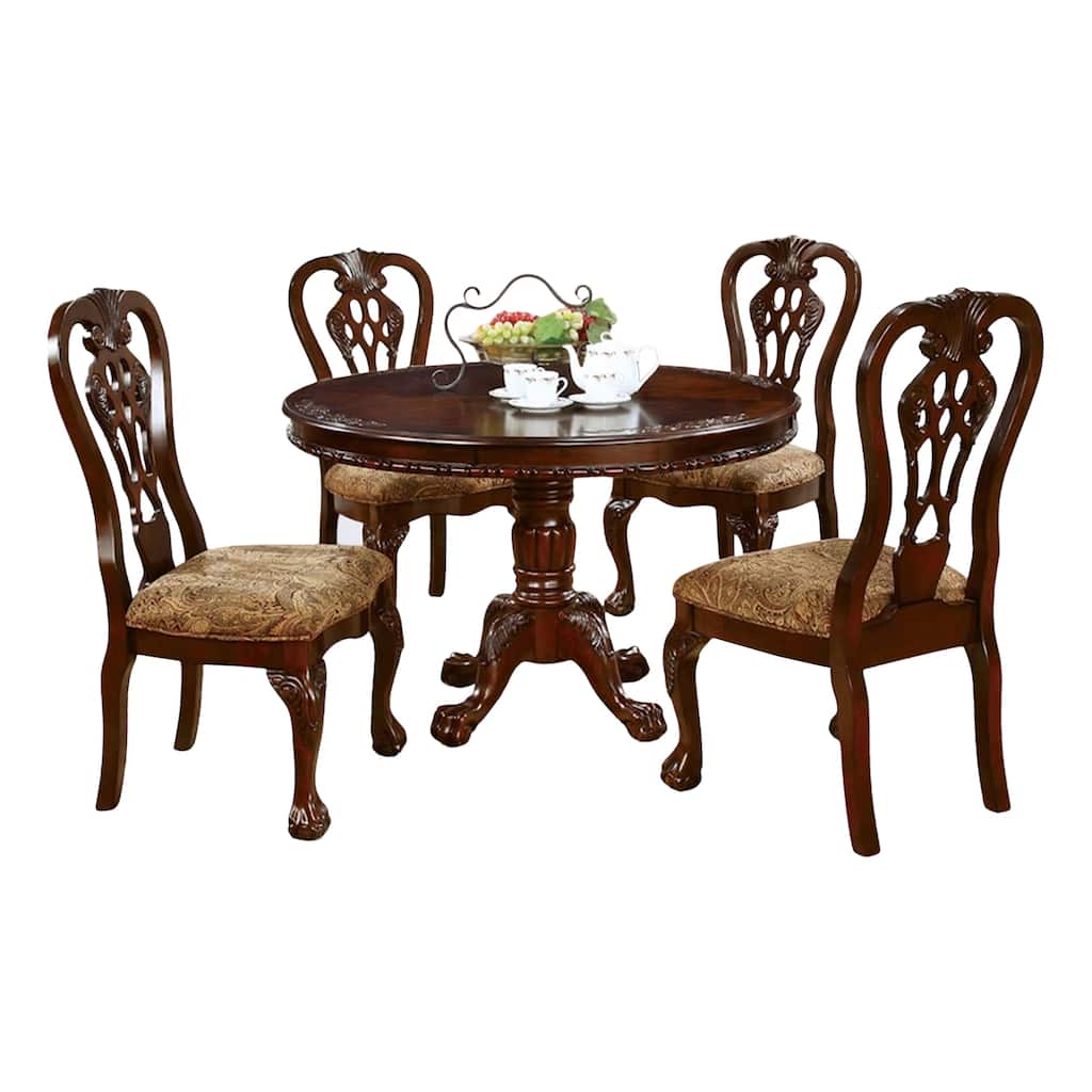 Mina 5pc Dining Table n Chair Set, 48 Inch Round Cherry Brown Wood Top