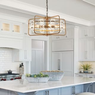 18" Modern Gold 4-Light Crystal Chandelier Ceiling Light