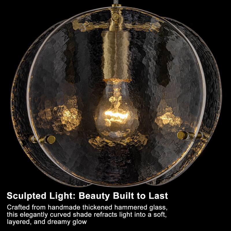 10.6" 1-Light Modern Brass Pendant Light with Clear Glass Shade - Dia.8-in