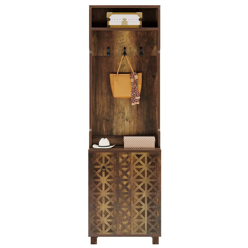 Farmhouse 3-in-1 Hall Tree with Coat Rack and Shoe Cabinet