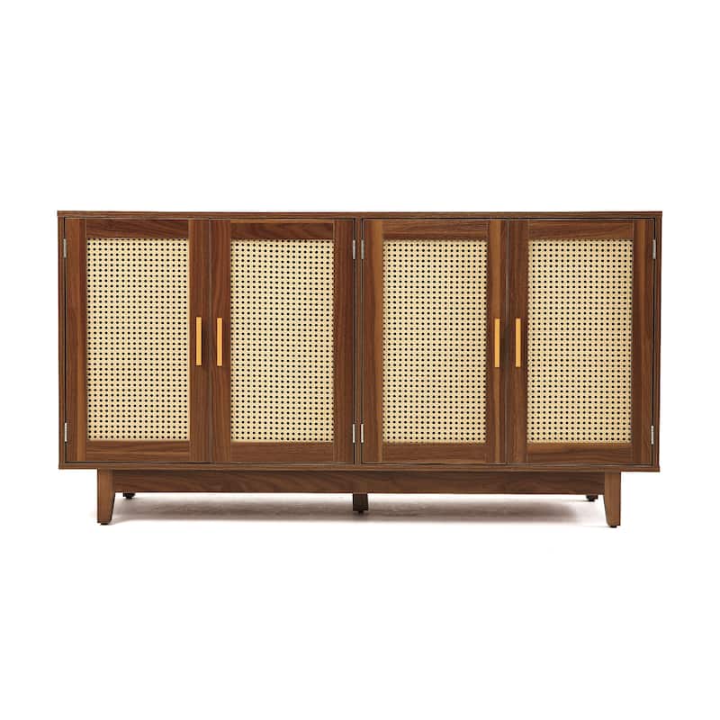 Rattan Accent Cabinet Storage Sideboard Buffet with 4 Doors