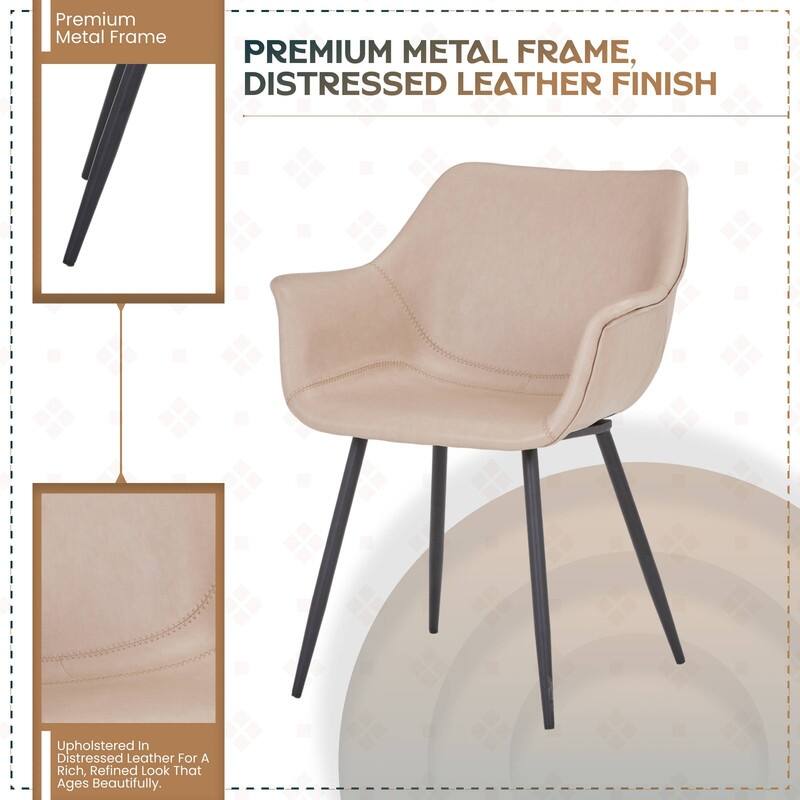 Markley Mid-Century Modern Minimalist Ergonomic Leather Dining Chair with Comfy Curved Seat & Strong Powder-Coated Iron Legs