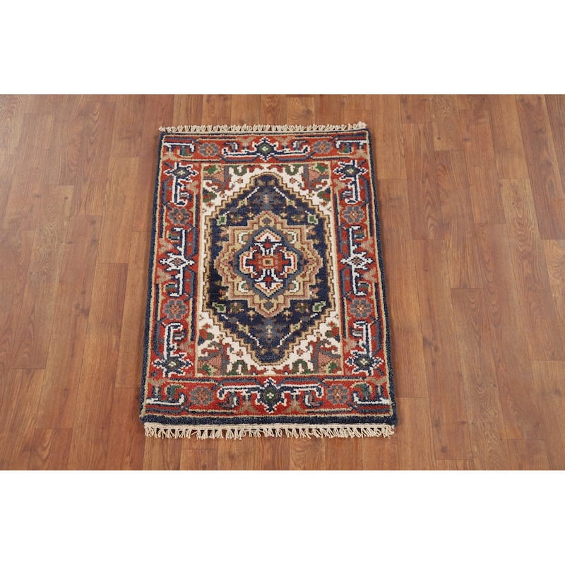 Navy Blue Heriz Serapi Indian Accent Rug Handmade Wool Carpet - 2'0" x 3'0"