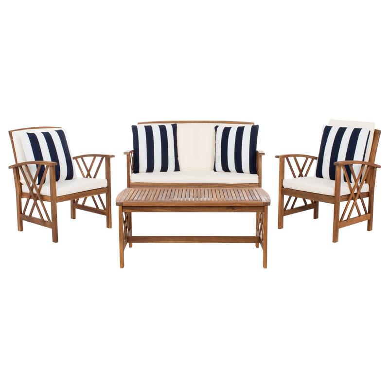 SAFAVIEH Outdoor Fontana 4-piece Acacia Wood Patio Conversation Set
