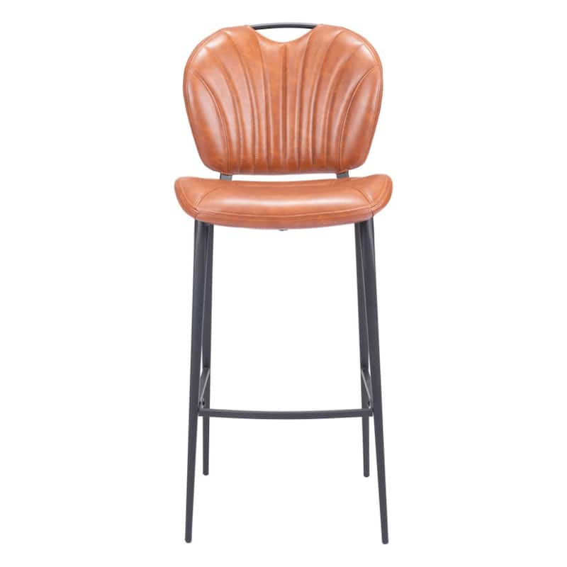 Modern 30" Bar Height Stool with Brown Faux Leather Bucket Seat and Black Steel Legs Powder Coated Finish