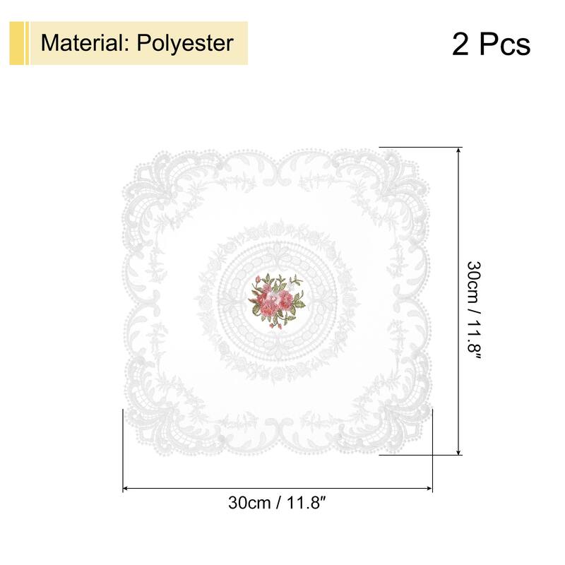 2Pack 12x12-in Retro Lace Placemat Square French Crochet Doilies - White