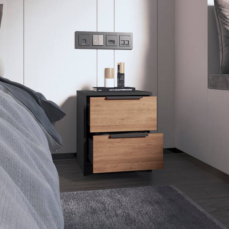 Modern 2-Drawer Nightstand in Wenge and Pine Finish