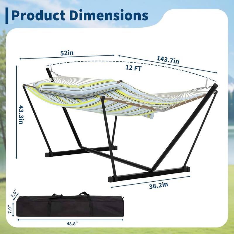 450 LBS Capacity, Double Outdoor Hammock for Patio, Backyard, Garden, Beach