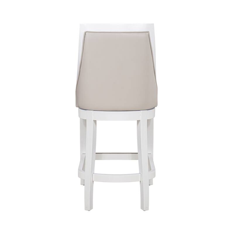 Ellis Swivel Bar Stool with High Back, White with Gray Seat