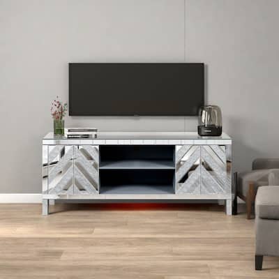 47" TV Stand with Diamond Glass Doors - Fits 50" TVs, Open Storage and Hidden Cable Management