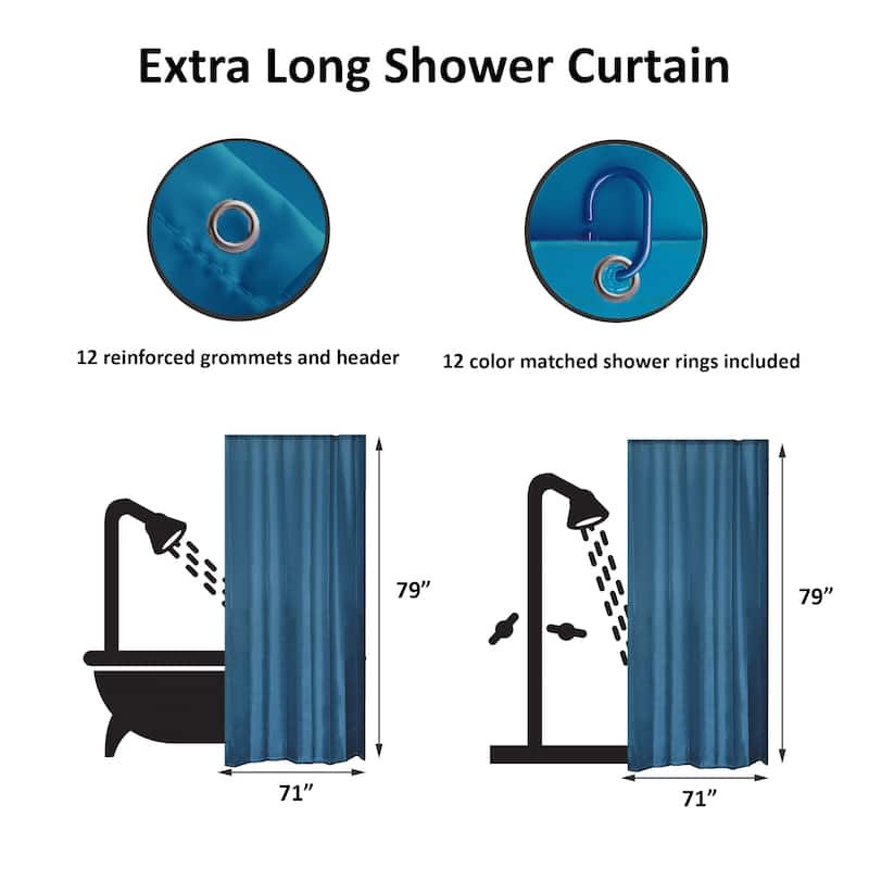 Extra Long Shower Curtain Polyester 12 Rings 79"L x 71"W