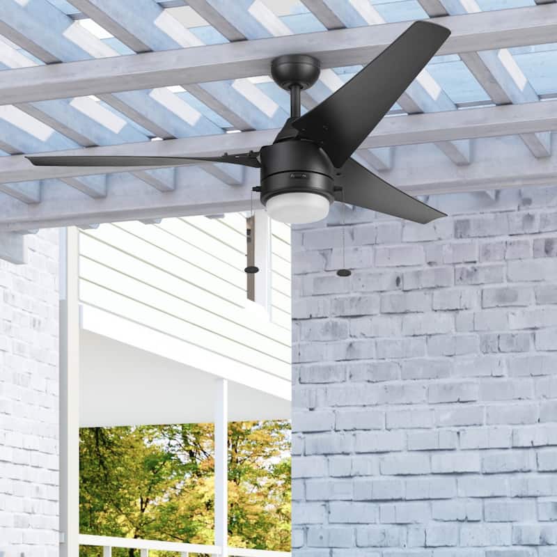 56" Prominence Home Teo Wet Rated Outdoor LED Ceiling Fan with Light, Pull Chain, Dual Mounting, Weather Resistant Blades - Matte Black