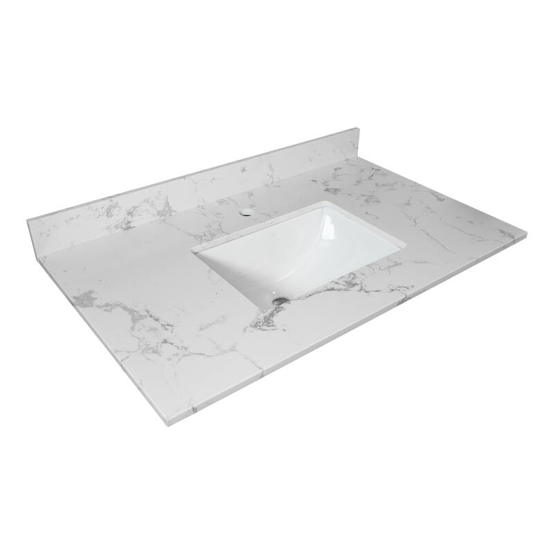 31 inch bathroom engineered stone vanity top,undermount ceramic sink and single faucet hole with backsplash