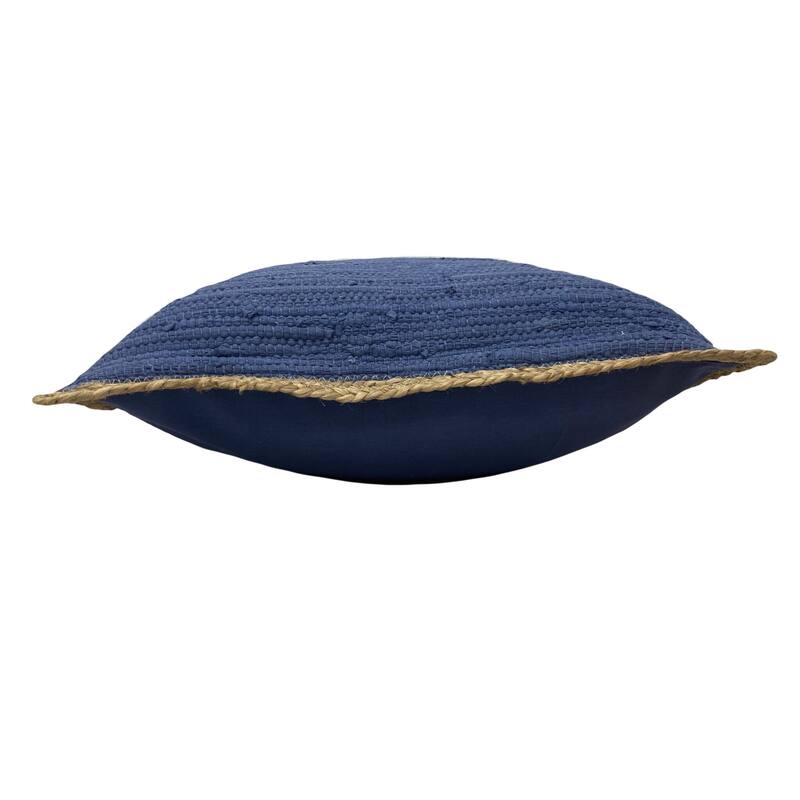 Sevita Solid Midnight Blue Jute Bordered Throw Pillow