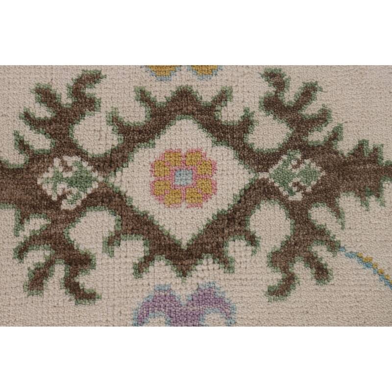 Beige Transitional Floral Oushak Area Rug Hand-Knotted Wool Carpet - 8'9" x 12'0"