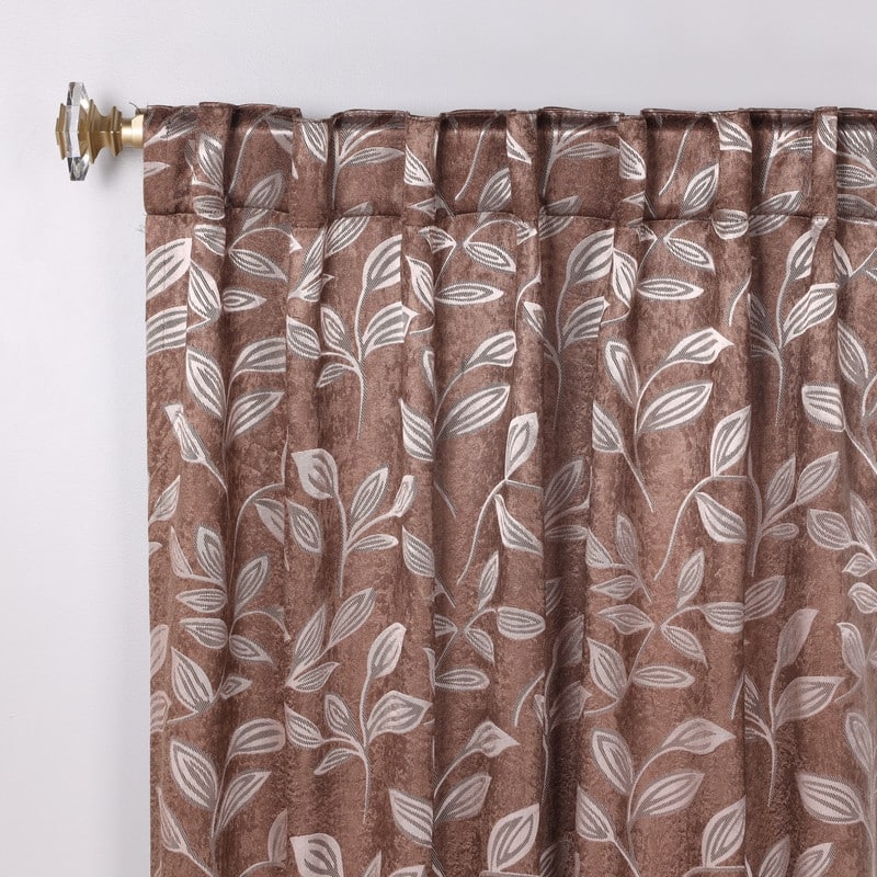 Superior Leaves Machine Washable Room Darkening Curtains with Back Tabs, Set of 2
