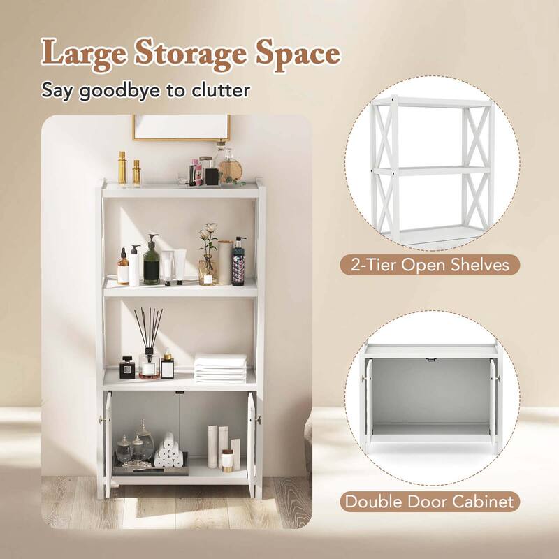 Costway Bathroom Storage Cabinet with Open Shelves & Double Doors - See Details