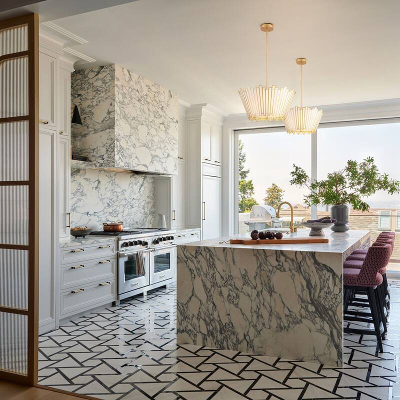 4-Light Modern Metal & GlassChandelier with White Jade Glass Shade for Living Room - 4 Light