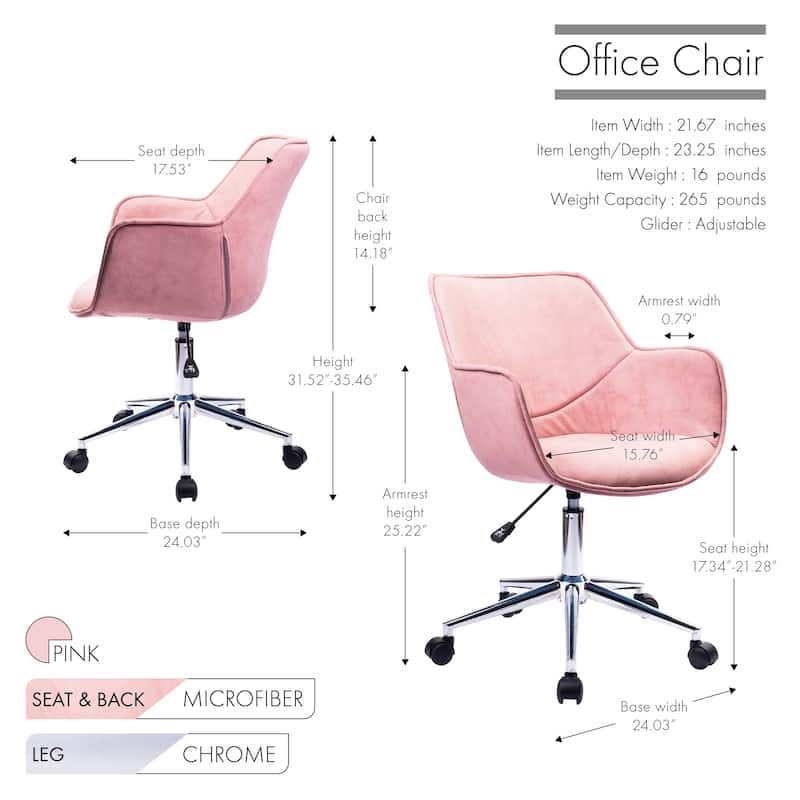 Porthos Home Xen Adjustable Office Chair, Microfiber, Chrome Base