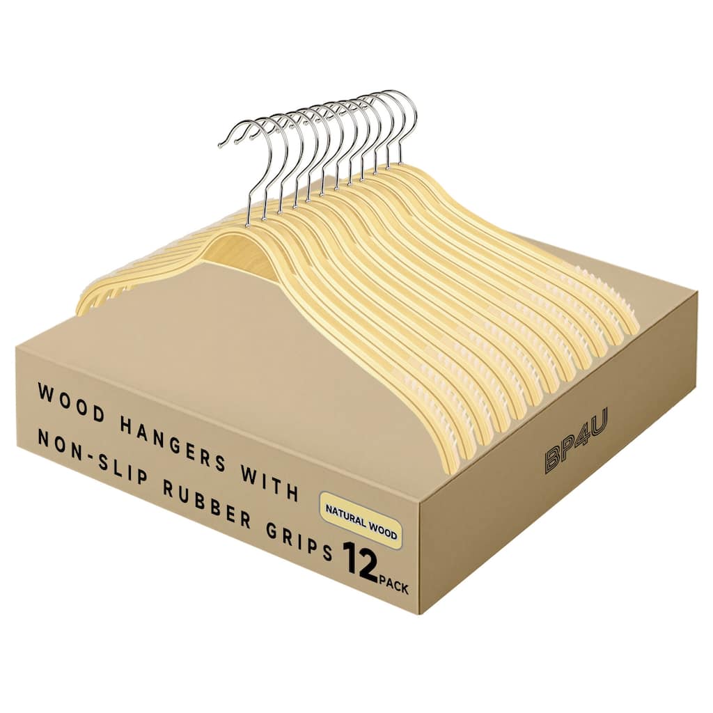 BP4U Wooden Clothes Hangers, Lightweight Slim Birch Wood Shirt Top Hangers for Dress, Sweaters, Jackets, and Camisoles