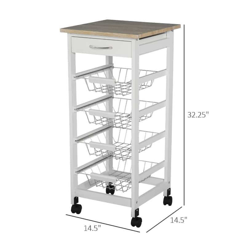 HOMCOM 32.25" Wooden Rolling Kitchen Storage Cart on 360-deg Swivel Wheels with Ample Storage Space & Solid Structure