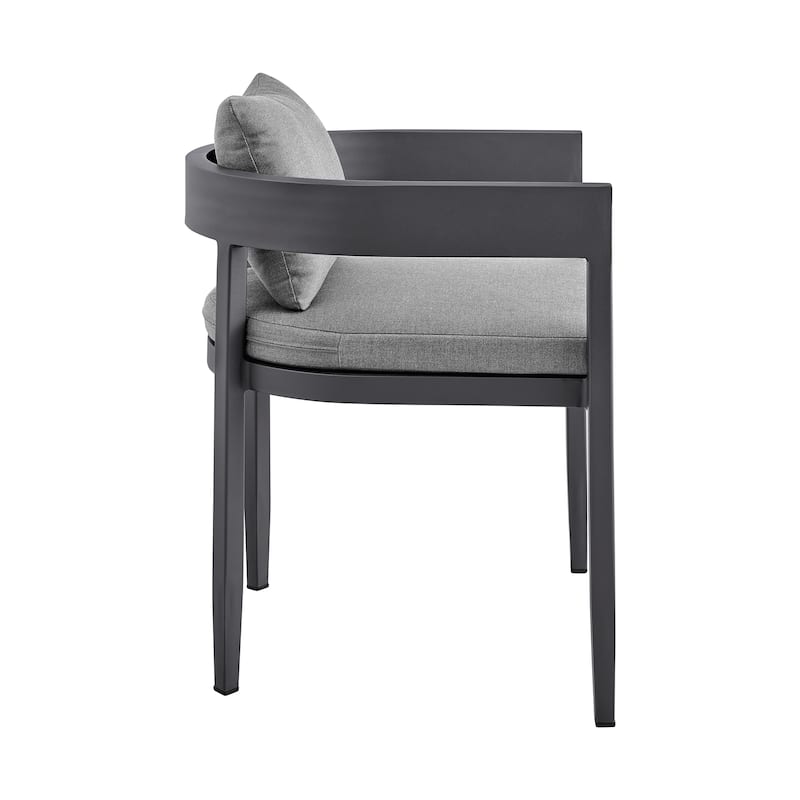 Menorca Outdoor Patio Dining Chairs in Aluminum with Grey Cushions - Set of 2 - N/A