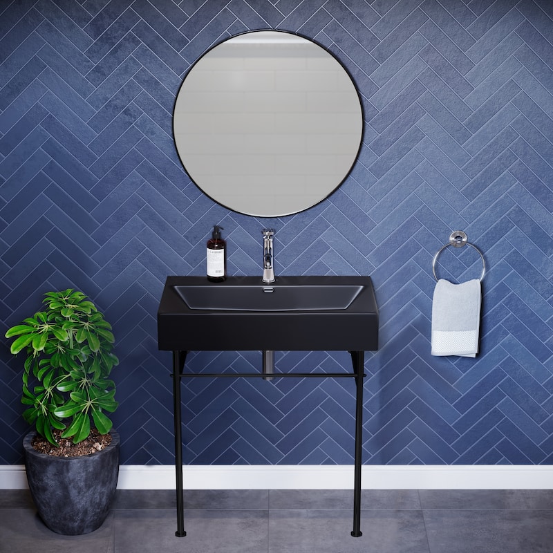 Reims 30 Ceramic Console Sink Matte Black Basin Black Legs - 29.5" x 16.55" 35.45"