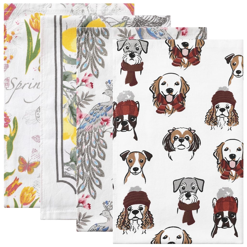 Premium Cotton Kitchen Towels, Thick and Large, Animal and Floral Printed Design Towels