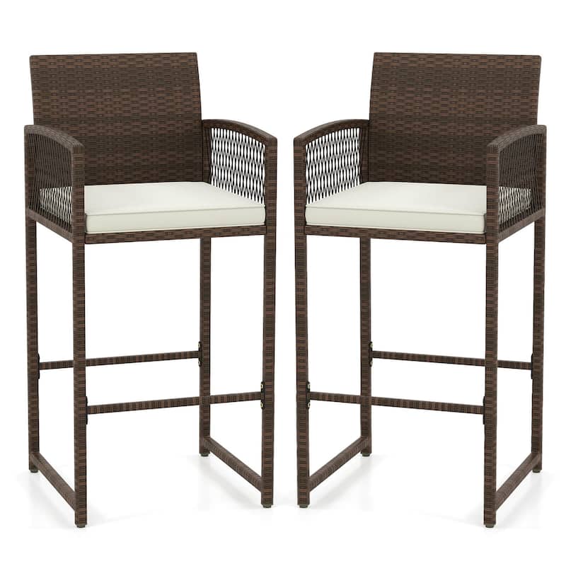 Set of 2/4Outdoor PE Wicker Bar Stools Set Patio Bar Height Chairs - 2 pcs