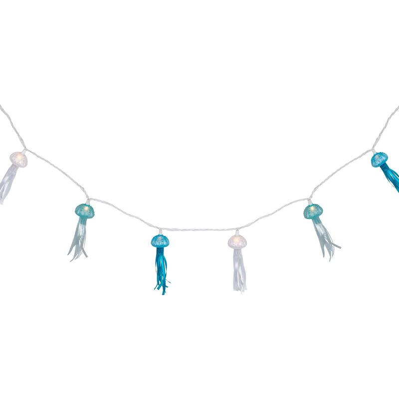 Jellyfish Patio Light Set - Blue and White - 6' White Wire - 10ct