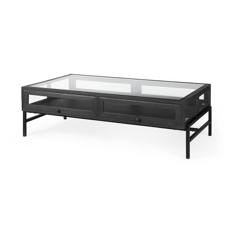 Arelius Dark Brown Solid Wood w/ Black Iron Base Rectangular Display Coffee Table - 48"L x 28"W x 15"H
