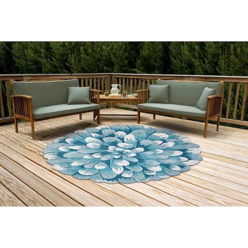 Liora Manne Frontporch Mum Indoor/Outdoor Mat - 3' Round - Aqua