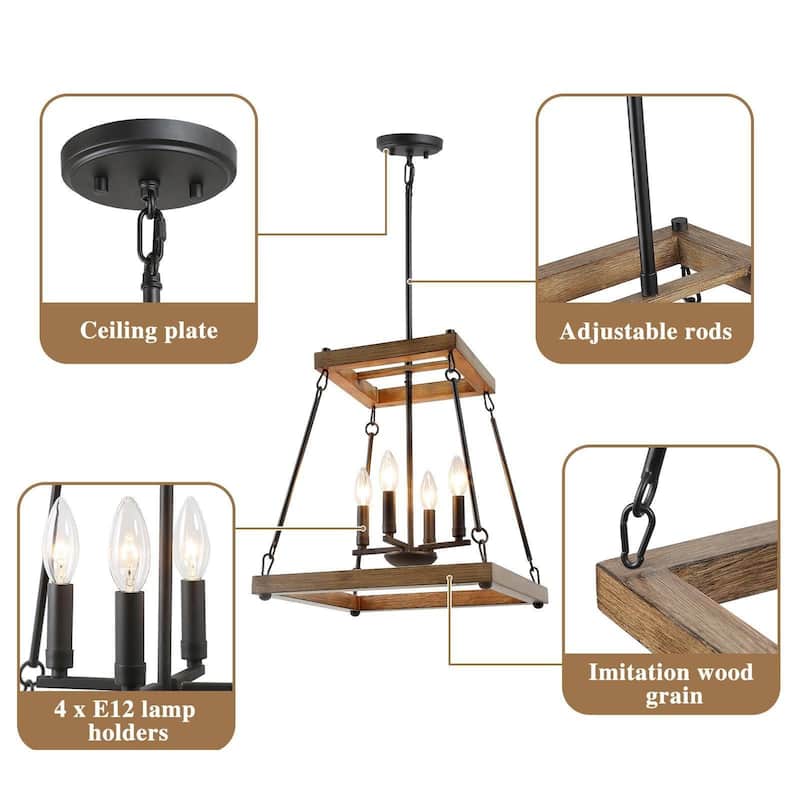 The Gray Barn Modern Farmhouse 4-Light Chandelier Metal Pendant Lights for Dining Room - W16"xH17"