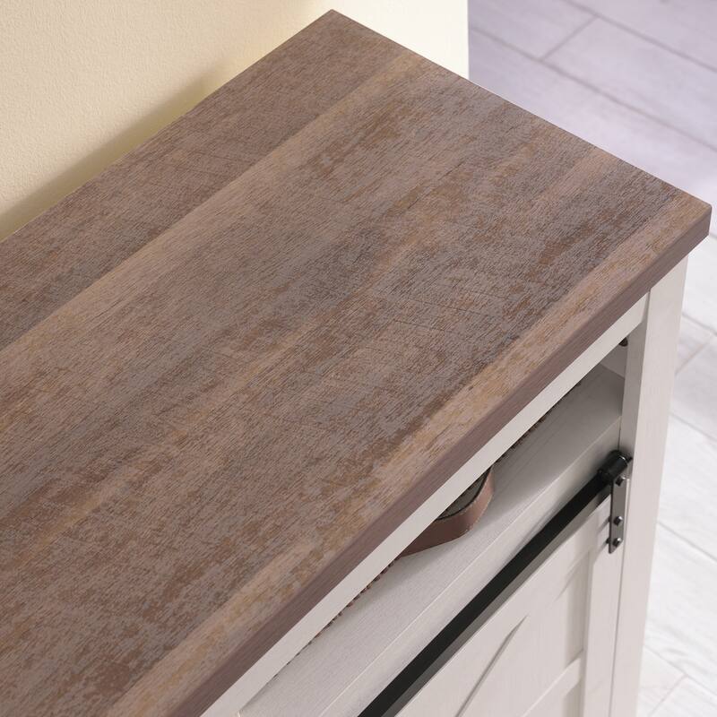 Farmhouse TV Stand Media Console, for 65+ Inches with 2 Sliding Barn Doors and Storage Shelves, for Living Room, Antique White