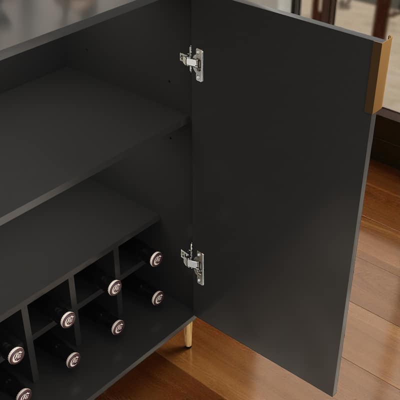 Modern 2-Door Wine Bar Cabinet with Bottle Storage Rack and Adjustable Shelf, Buffet Sideboard for Kitchen or Coffee Bar