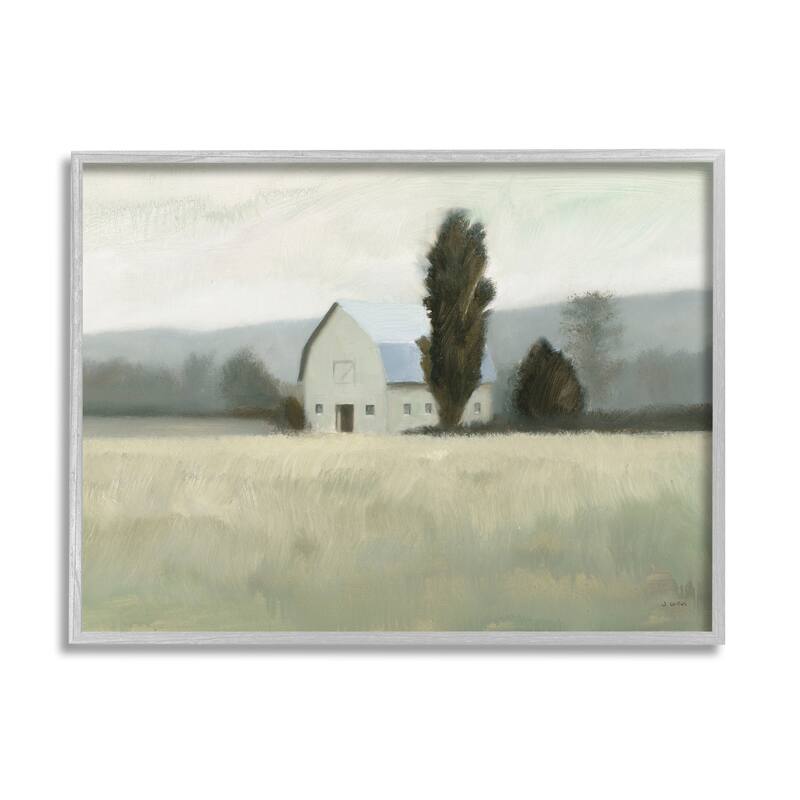 Stupell Farmside Landscape White Barn Green Meadow Framed Giclee Texturized Art by James Wiens